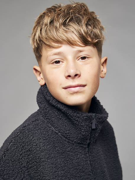 Sweat en sherpa manches longues garçon Jonen anthracite 2 - vertbaudet enfant 