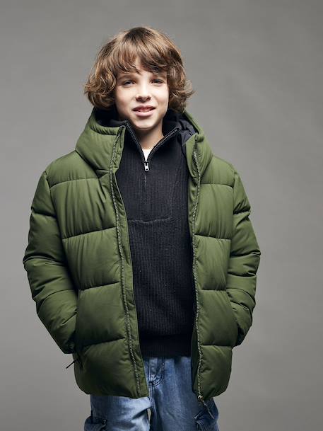 Doudoune garçon puffy anthracite+kaki 14 - vertbaudet enfant 