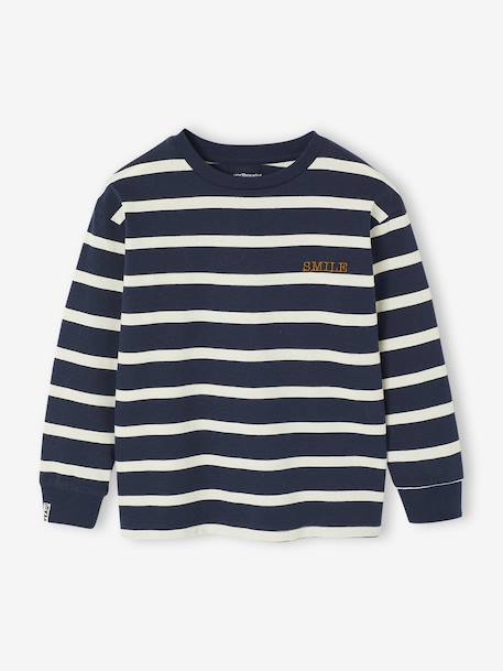 Tee-shirt rayé manches longues garçon bleu nuit+écru 2 - vertbaudet enfant 