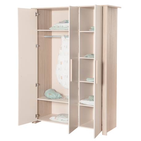 Armoire 3 portes à fermeture douce momo Beige cashmere - chêne 4 - vertbaudet enfant 
