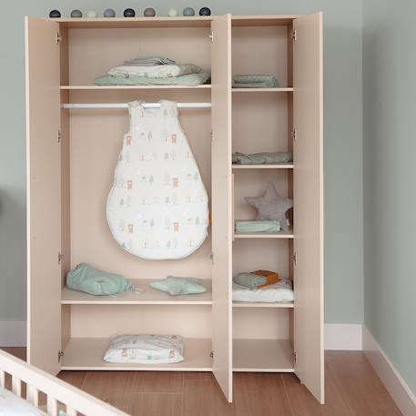 Armoire 3 portes à fermeture douce momo Beige cashmere - chêne 2 - vertbaudet enfant 