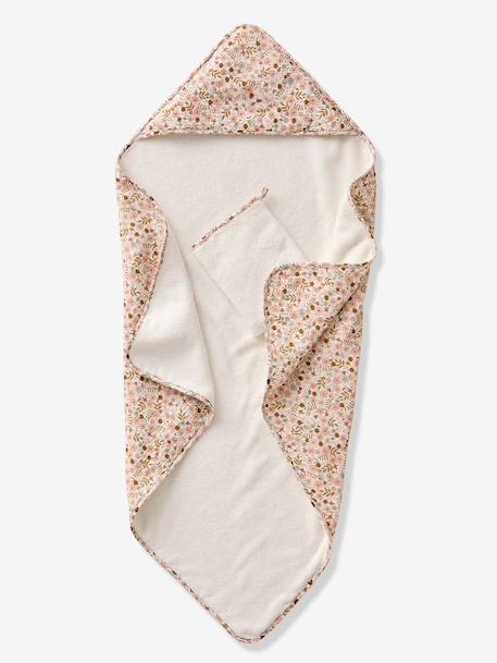 Cape de bain gaze de coton personnalisable + gant de toilette FLORA blanc imprimé 6 - vertbaudet enfant 