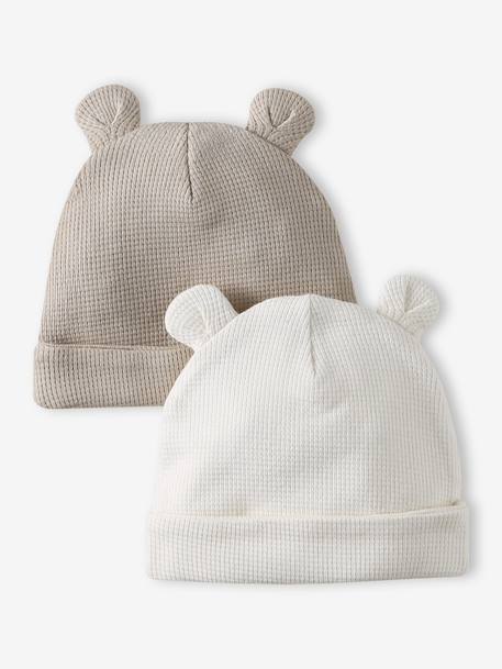 Lot de 2 bonnets naissance à oreilles d'ours bleu pâle + gris chiné+écru + beige 3 - vertbaudet enfant 