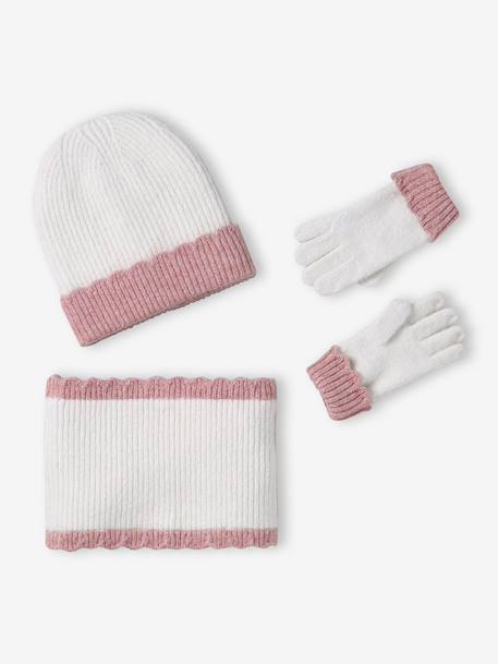 Ensemble fille bonnet + snood + moufles/gants écru 1 - vertbaudet enfant 