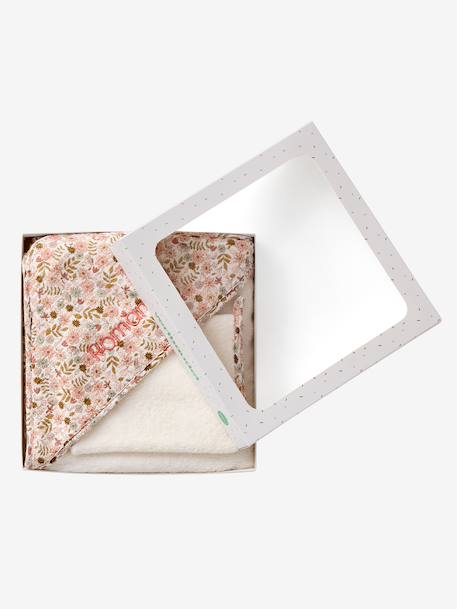 Cape de bain gaze de coton personnalisable + gant de toilette FLORA blanc imprimé 8 - vertbaudet enfant 