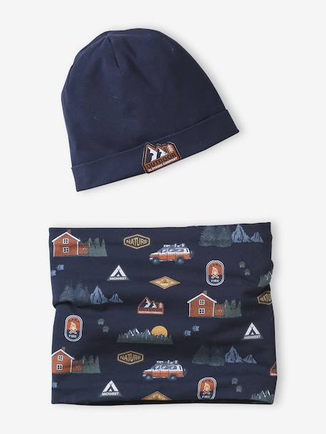 Ensemble garçon bonnet + snood « Nature » marine 1 - vertbaudet enfant 