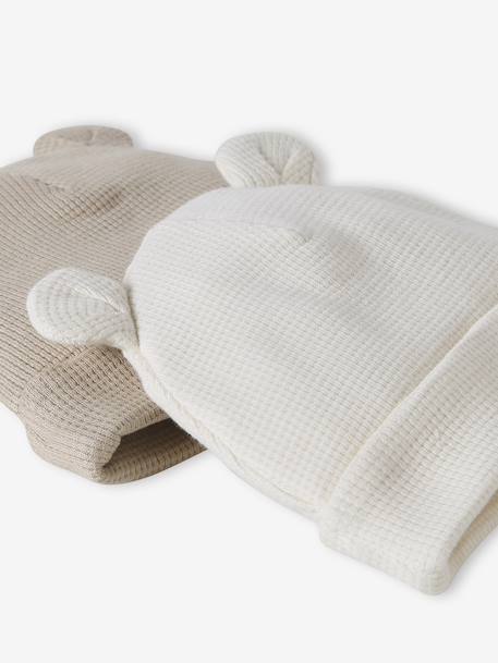 Lot de 2 bonnets naissance à oreilles d'ours bleu pâle + gris chiné+écru + beige 4 - vertbaudet enfant 