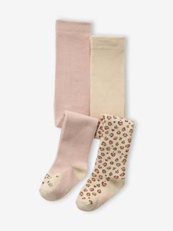 Lot De 2 Collants Bébé Fille A Motifs Léopard Un lot de 2 collants bébé fille à motifs léopard all over et à tête de léopard sur le dessus des pieds.  - vertbaudet enfant