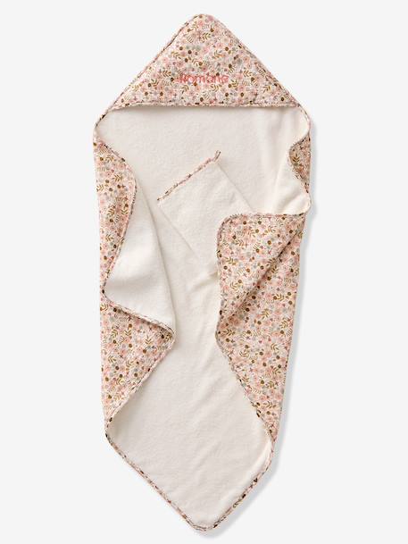 Cape de bain gaze de coton personnalisable + gant de toilette FLORA blanc imprimé 5 - vertbaudet enfant 