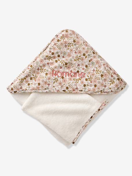 Cape de bain gaze de coton personnalisable + gant de toilette FLORA blanc imprimé 7 - vertbaudet enfant 