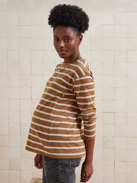 T-shirt marinière de grossesse et d'allaitement Blanc clair rayé marine+Blanc rayé rouge+olive 21 - vertbaudet enfant 