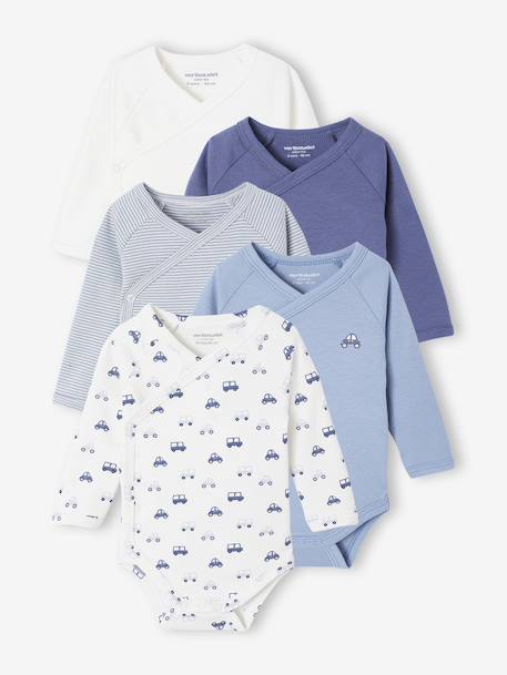 Lot de 5 bodies ouverture naissance bleu 1 - vertbaudet enfant 