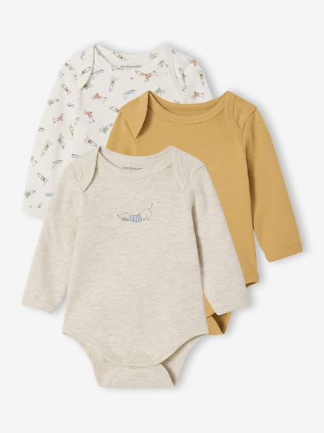Lot de 3 bodies naissance avec ouverture américaine beige chiné 1 - vertbaudet enfant 