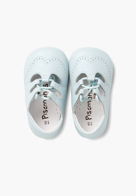 Chaussures anglaises en cuir pour bébé Beige+Blanc+Ciel clair 17 - vertbaudet enfant 