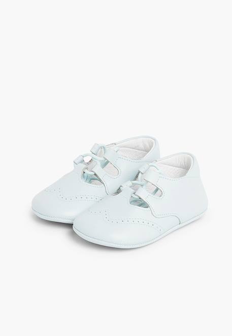 Chaussures anglaises en cuir pour bébé Beige+Blanc+Ciel clair 16 - vertbaudet enfant 