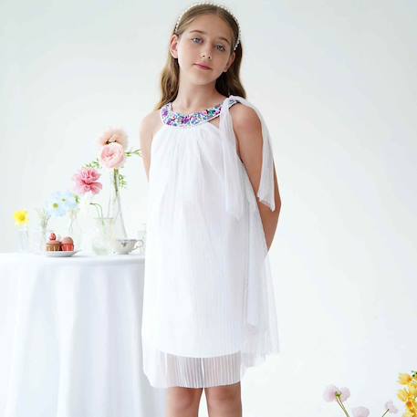 Robe cérémonie   au col fleuri   alizee Blanc violet rose 2 - vertbaudet enfant 