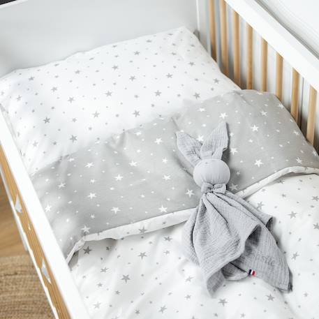 Housse de couette bébé réversible en coton stella Stella, imprimé étoiles blanc, gris 2 - vertbaudet enfant 