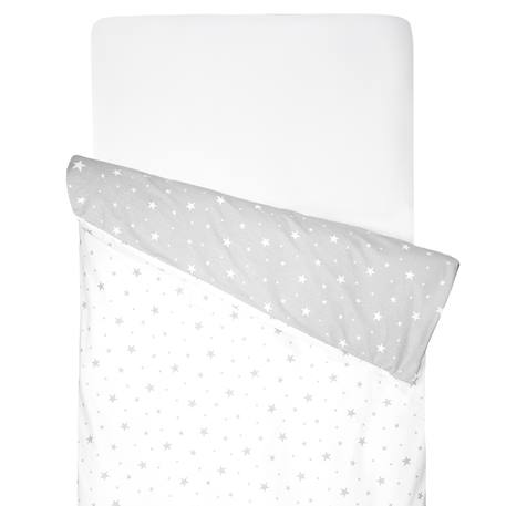 Housse de couette bébé réversible en coton stella Stella, imprimé étoiles blanc, gris 1 - vertbaudet enfant 