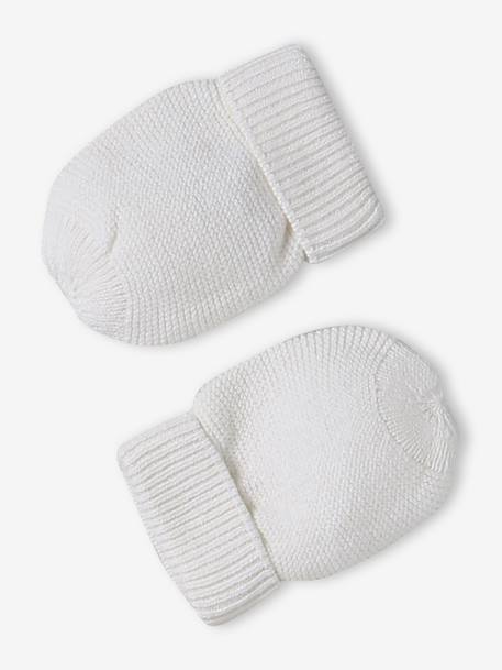 Ensemble naissance bonnet, moufles et chaussons et son pochon personnalisable beige chiné+blanc 9 - vertbaudet enfant 