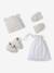 Kit naissance bonnet, moufles et chaussons et son pochon personnalisable beige chiné+écru+rose 15 - vertbaudet enfant 