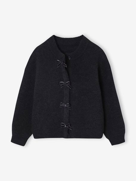 Gilet fille noeuds en velours anthracite+rose poudré 3 - vertbaudet enfant 