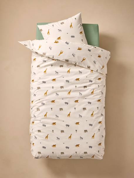 Parure housse de couette et taie d'oreiller enfant WILD ANIMALS blanc imprimé 7 - vertbaudet enfant 