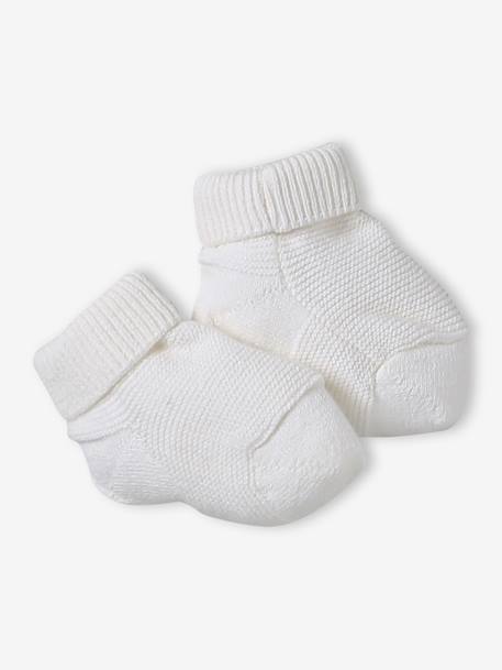 Ensemble naissance bonnet, moufles et chaussons et son pochon personnalisable beige chiné+blanc 11 - vertbaudet enfant 