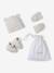Kit naissance bonnet, moufles et chaussons et son pochon personnalisable beige chiné+écru+rose 7 - vertbaudet enfant 