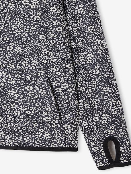 Sweat sport zippé matière technique fille motifs fleurs anthracite+écru+vert imprimé 4 - vertbaudet enfant 