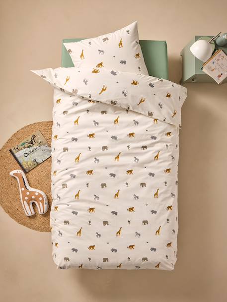 Parure housse de couette et taie d'oreiller enfant WILD ANIMALS blanc imprimé 6 - vertbaudet enfant 