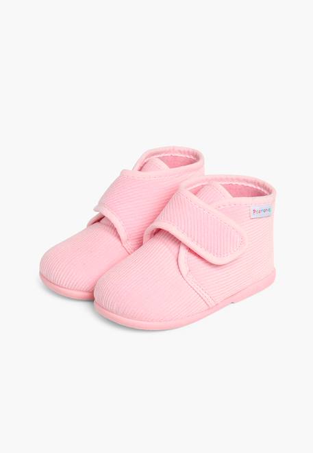 Chaussons en velours côtelé à scratch Rose 4 - vertbaudet enfant 