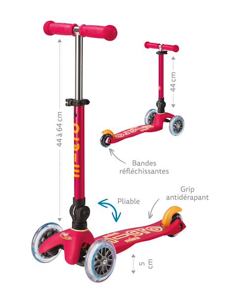 Trottinette 3 roues mini micro deluxe  pliable led Aqua+Bleu nuit+Rose 9 - vertbaudet enfant 
