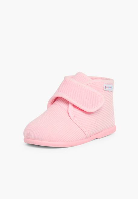 Chaussons en velours côtelé à scratch Rose 2 - vertbaudet enfant 