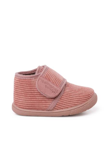 Chaussons barefoot velours côtelé fermeture à scratch Rose 1 - vertbaudet enfant 