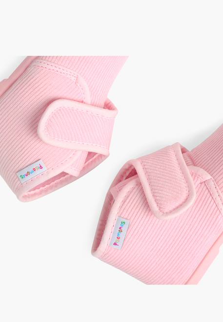 Chaussons en velours côtelé à scratch Rose 6 - vertbaudet enfant 