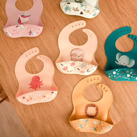 Bavoir récupérateur en silicone animaux Rose+Vert+Vert paon 4 - vertbaudet enfant 