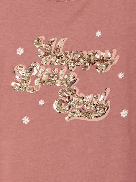 T-shirt animation en sequins réversibles fille manches courtes bois de rose+écru 4 - vertbaudet enfant 