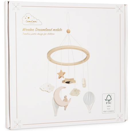 Mobile en bois pour berceau dreamland Bleu, écru, marron 2 - vertbaudet enfant 
