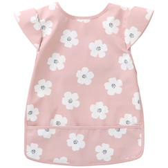 Puériculture-Repas-Bavoir intégral en tissu imperméable fleurs rose et blanc (6-24 mois)