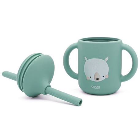 Gobelet en silicone avec poignées et paille animaux Beige+Bleu+Orange+Rose+Vert+Vert paon 8 - vertbaudet enfant 