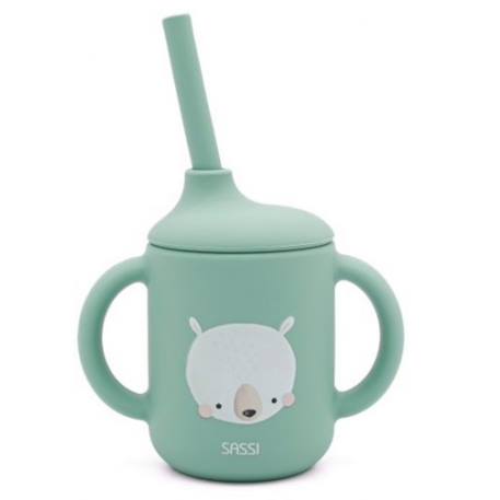 Gobelet en silicone avec poignées et paille animaux Beige+Bleu+Orange+Rose+Vert+Vert paon 6 - vertbaudet enfant 