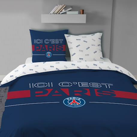 Parure de lit imprimée 100% coton, psg devise Bleu 5 - vertbaudet enfant 