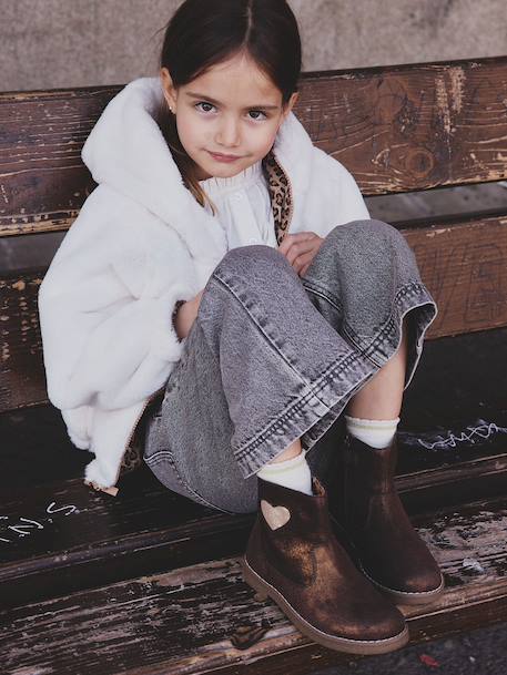 Boots enfant fille coeur cuir zippées bronze 7 - vertbaudet enfant 