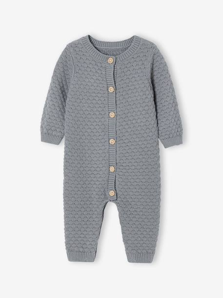 Combinaison naissance en tricot texturé vert de gris 3 - vertbaudet enfant 