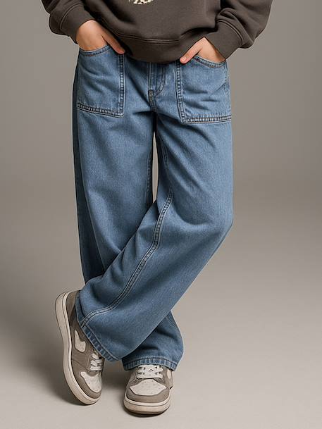 Jean large poches charpentier fille bleu moyen+denim gris 1 - vertbaudet enfant 