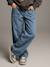 Jean large poches charpentier fille bleu moyen+denim gris 1 - vertbaudet enfant 