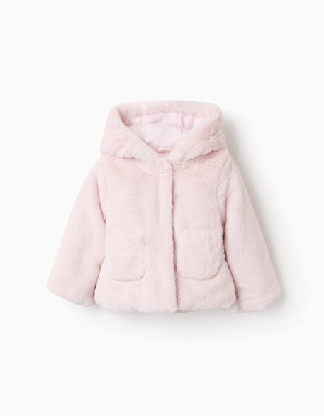 Blouson pelucheux avec capuche Rose clair 1 - vertbaudet enfant 