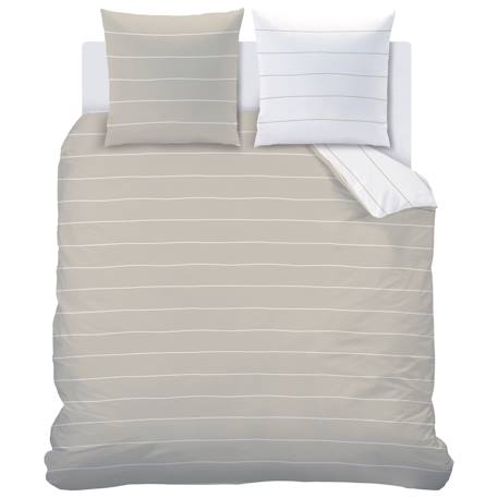 Parure de lit imprimée 100% coton, stripes Grège+Lichen 5 - vertbaudet enfant 