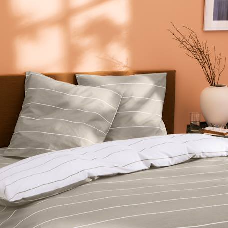 Parure de lit imprimée 100% coton, stripes Grège+Lichen 2 - vertbaudet enfant 