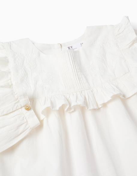 Chemisier en coton avec volants et broderies Blanc 3 - vertbaudet enfant 